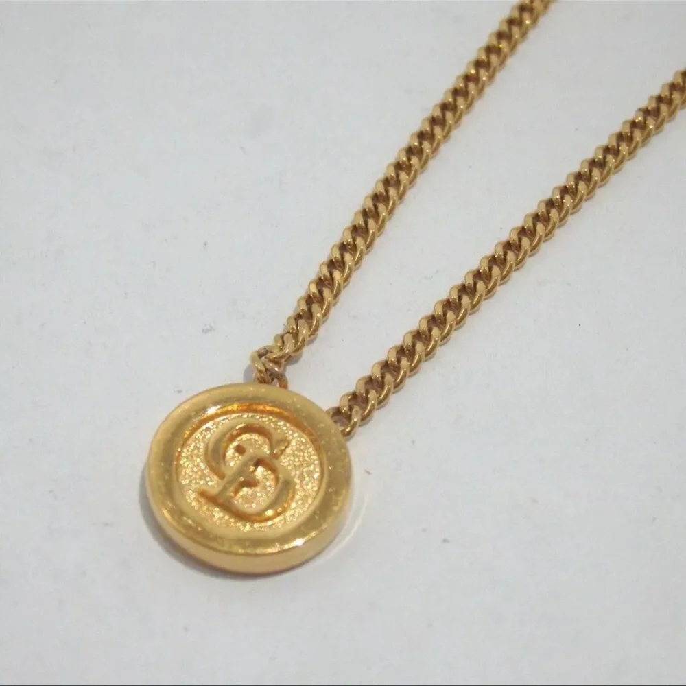 AUTH Christian Dior CD Logo Pendant Necklace Gold